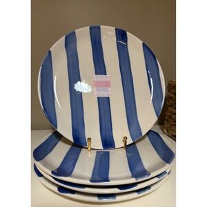 Made In Portugal, FP Home, S/4 Plate Set 1075", Hand-painted, Blue Stripe New